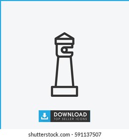 Simple outline lighthouse vector icon. On white background.
