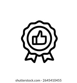 Esquema simple como insignia con el icono de línea de símbolo del pulgar hacia arriba