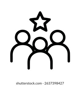 Simple Outline Line Art Teamwork Crowd with Star Leadership Icon