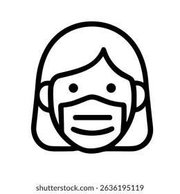 Linha de contorno simples mulher de arte usando máscara facial ícone médico