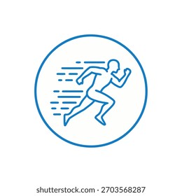 Un simple icono de línea de contorno de una persona corriendo dentro de una forma de círculo que representa la velocidad, la agilidad y el rendimiento deportivo.	