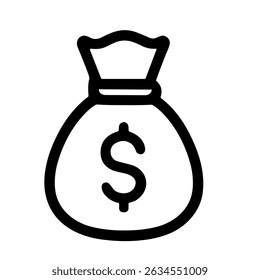 Simples Contorno Lineart Money Bag Dólar Sign Wealth Icon Design