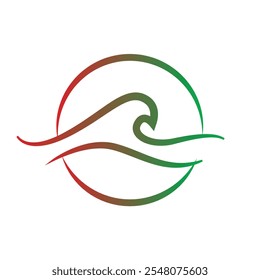 A simple outline logo of a wave in round shape on a white background
