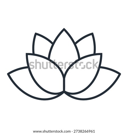 Simple outline of a lotus flower, representing spirituality, peace, and tranquility, on white.