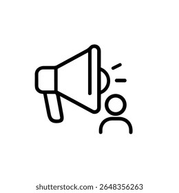 Altavoz de contorno simple con icono de comunicación de arte de línea de figura humana