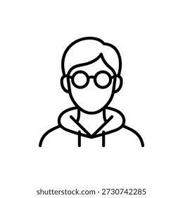 Simple Outline Man with Glasses Wearing a Hoodie Icon Design