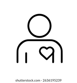 Simple Outline Man with Heart Shape on Chest Illustration Icon