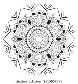 Simple Outline Mandala for Coloring Book Page. Easy Oriental  Mandala vector. Mandala Coloring book line art vector illustration. Vector abstract mandala pattern.
