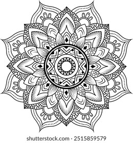 Mandala de Contorno Simples para Colorir Página do Livro. Vetor Mandala oriental fácil. Mandala Colorir livro ilustração vetor de arte de linha. Padrão de mandala abstrato vetorial.