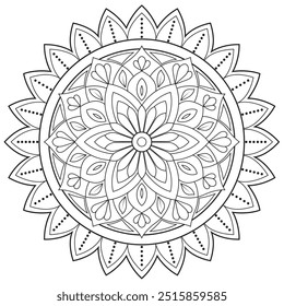 Mandala de Contorno Simples para Colorir Página do Livro. Vetor Mandala oriental fácil. Mandala Colorir livro ilustração vetor de arte de linha. Padrão de mandala abstrato vetorial.