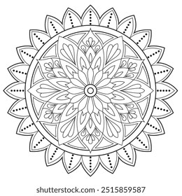 Simple Outline Mandala for Coloring Book Page. Easy Oriental  Mandala vector. Mandala Coloring book line art vector illustration. Vector abstract mandala pattern.