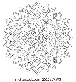 Mandala de Contorno Simples para Colorir Página do Livro. Vetor Mandala oriental fácil. Mandala Colorir livro ilustração vetor de arte de linha. Padrão de mandala abstrato vetorial.