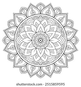 Mandala de Contorno Simples para Colorir Página do Livro. Vetor Mandala oriental fácil. Mandala Colorir livro ilustração vetor de arte de linha. Padrão de mandala abstrato vetorial.