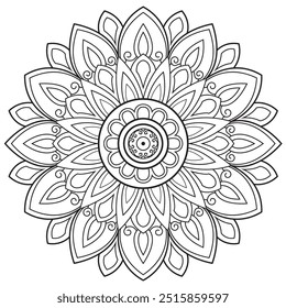 Mandala de Contorno Simples para Colorir Página do Livro. Vetor Mandala oriental fácil. Mandala Colorir livro ilustração vetor de arte de linha. Padrão de mandala abstrato vetorial.