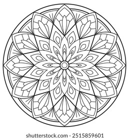 Mandala de Contorno Simples para Colorir Página do Livro. Vetor Mandala oriental fácil. Mandala Colorir livro ilustração vetor de arte de linha. Padrão de mandala abstrato vetorial.