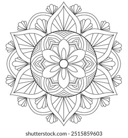 Mandala de Contorno Simples para Colorir Página do Livro. Vetor Mandala oriental fácil. Mandala Colorir livro ilustração vetor de arte de linha. Padrão de mandala abstrato vetorial.