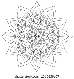 Simple Outline Mandala for Coloring Book Page. Easy Oriental  Mandala vector. Mandala Coloring book line art vector illustration. Vector abstract mandala pattern.