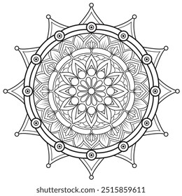 Mandala de Contorno Simples para Colorir Página do Livro. Vetor Mandala oriental fácil. Mandala Colorir livro ilustração vetor de arte de linha. Padrão de mandala abstrato vetorial.