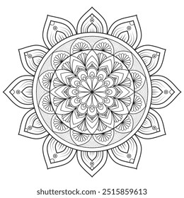 Mandala de Contorno Simples para Colorir Página do Livro. Vetor Mandala oriental fácil. Mandala Colorir livro ilustração vetor de arte de linha. Padrão de mandala abstrato vetorial.