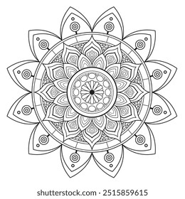 Mandala de Contorno Simples para Colorir Página do Livro. Vetor Mandala oriental fácil. Mandala Colorir livro ilustração vetor de arte de linha. Padrão de mandala abstrato vetorial.