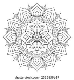 Mandala de Contorno Simples para Colorir Página do Livro. Vetor Mandala oriental fácil. Mandala Colorir livro ilustração vetor de arte de linha. Padrão de mandala abstrato vetorial.