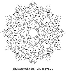 Mandala de Contorno Simples para Colorir Página do Livro. Vetor Mandala oriental fácil. Mandala Colorir livro ilustração vetor de arte de linha. Padrão de mandala abstrato vetorial.