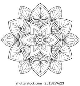 Mandala de Contorno Simples para Colorir Página do Livro. Vetor Mandala oriental fácil. Mandala Colorir livro ilustração vetor de arte de linha. Padrão de mandala abstrato vetorial.