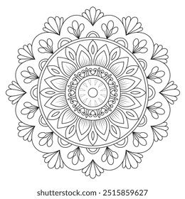 Mandala de Contorno Simples para Colorir Página do Livro. Vetor Mandala oriental fácil. Mandala Colorir livro ilustração vetor de arte de linha. Padrão de mandala abstrato vetorial.