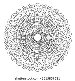 Mandala de Contorno Simples para Colorir Página do Livro. Vetor Mandala oriental fácil. Mandala Colorir livro ilustração vetor de arte de linha. Padrão de mandala abstrato vetorial.