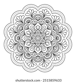 Mandala de contorno simple para colorear la página del libro. Fácil Vector Oriental Mandala. Mandala Colorear libro línea de arte de Ilustración vectorial. Patrón de mandala abstracto de Vector.