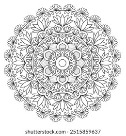 Mandala de contorno simple para colorear la página del libro. Fácil Vector Oriental Mandala. Mandala Colorear libro línea de arte de Ilustración vectorial. Patrón de mandala abstracto de Vector.