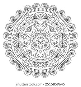 Mandala de Contorno Simples para Colorir Página do Livro. Vetor Mandala oriental fácil. Mandala Colorir livro ilustração vetor de arte de linha. Padrão de mandala abstrato vetorial.