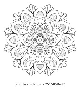 Mandala de Contorno Simples para Colorir Página do Livro. Vetor Mandala oriental fácil. Mandala Colorir livro ilustração vetor de arte de linha. Padrão de mandala abstrato vetorial.