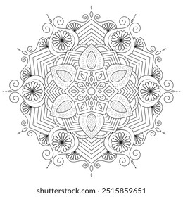 Mandala de Contorno Simples para Colorir Página do Livro. Vetor Mandala oriental fácil. Mandala Colorir livro ilustração vetor de arte de linha. Padrão de mandala abstrato vetorial.