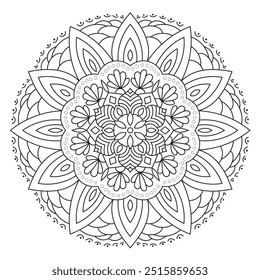 Mandala de Contorno Simples para Colorir Página do Livro. Vetor Mandala oriental fácil. Mandala Colorir livro ilustração vetor de arte de linha. Padrão de mandala abstrato vetorial.