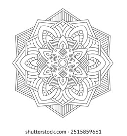 Simple Outline Mandala for Coloring Book Page. Easy Oriental  Mandala vector. Mandala Coloring book line art vector illustration. Vector abstract mandala pattern.