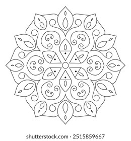 Mandala de Contorno Simples para Colorir Página do Livro. Vetor Mandala oriental fácil. Mandala Colorir livro ilustração vetor de arte de linha. Padrão de mandala abstrato vetorial.