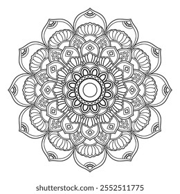 Mandala de Contorno Simples para Colorir Página do Livro. Vetor Mandala oriental fácil. Mandala Colorir livro ilustração vetor de arte de linha. Padrão de mandala abstrato vetorial.