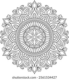 Simple Outline Mandala for Coloring Book Page. Easy Oriental Mandala vector. Mandala Coloring book line art vector illustration. Vector abstract mandala pattern.