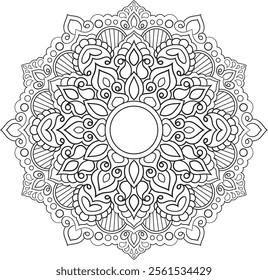 Simple Outline Mandala for Coloring Book Page. Easy Oriental Mandala vector. Mandala Coloring book line art vector illustration. Vector abstract mandala pattern.