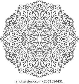 Simple Outline Mandala for Coloring Book Page. Easy Oriental Mandala vector. Mandala Coloring book line art vector illustration. Vector abstract mandala pattern.