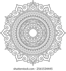 Simple Outline Mandala for Coloring Book Page. Easy Oriental Mandala vector. Mandala Coloring book line art vector illustration. Vector abstract mandala pattern.