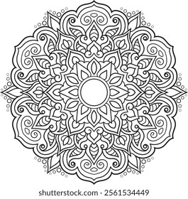 Simple Outline Mandala for Coloring Book Page. Easy Oriental Mandala vector. Mandala Coloring book line art vector illustration. Vector abstract mandala pattern.