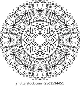 Simple Outline Mandala for Coloring Book Page. Easy Oriental Mandala vector. Mandala Coloring book line art vector illustration. Vector abstract mandala pattern.