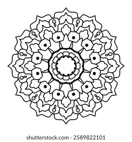 Simple Outline Mandala for Coloring Book Page.