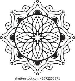 Simple Outline Mandala for Coloring Book Page. Easy Oriental Mandala vector. Mandala Coloring book line art vector illustration. Vector abstract mandala pattern.