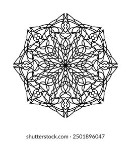 Simple outline mandala design for coloring book, for coloring pages. Symmetric geometric mandala art. Vector hand drawn mandala icon. Floral tattoo, henna design. Spirituality symbol. Sacredness sign.