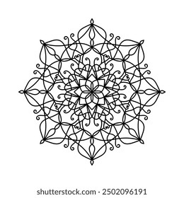 Simple outline mandala design for coloring book, for coloring pages. Symmetric geometric mandala art. Vector hand drawn mandala icon. Floral tattoo, henna design. Spirituality symbol. Sacredness sign.