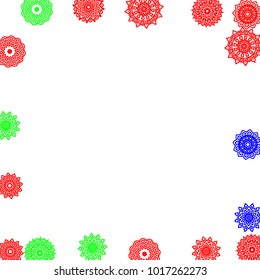 Simple Outline Mandalas on Square Background. Delicate Ethnic Pattern with Round Lacy Medallions In Indian, Moroccan or Mexican Style. Bright Tribal Background for Orient Design. Vector