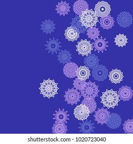 Simple Outline Mandalas on Square Background. Pretty Ethnic Pattern with Round Lacy Medallions In Aztec, Mexican or Moroccan Style. Bright Tribal Background for Orient Design. Vector